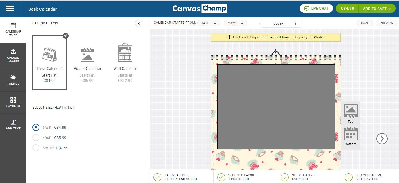 Select the calendar type from canvaschamp tool